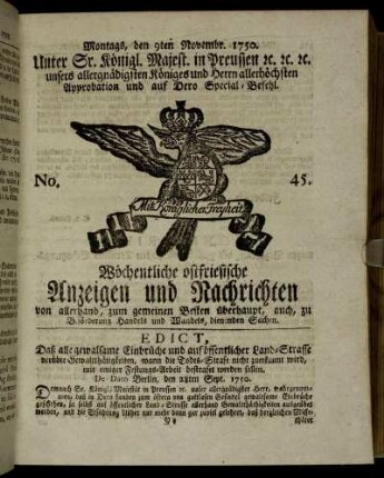 No. 45. Montags, den 9ten Novembr. 1750.