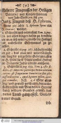 Mehrere Zeugnussen der Heiligen Vättern / und Kirchen Lehrerer vom jahr Christi 300. biss 400.