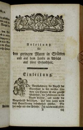 Anleitung für den geringen Mann in Städten und auf dem Lande in Absicht auf seine Gesundheit.
