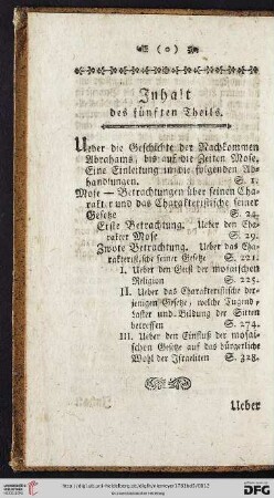 Inhalt des fünften Theils