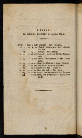 Anzeige der wichtigsten Druckfehler im zenten Bande.