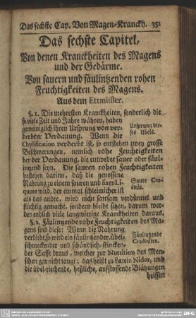Das sechste Capitel, Von denen Kranckheiten des Magens und der Gedärme