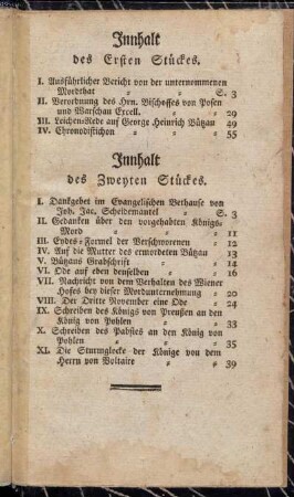 Innhalt des Ersten Stückes.