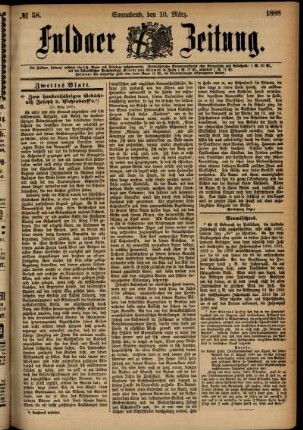 Zweite Ausgabe vom Samstag, den 10. März 1888.