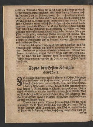 Copia deß Ersten Königlichen Edicts.