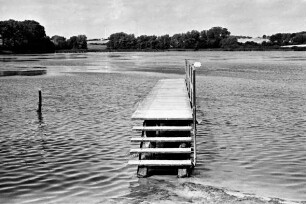 Moorteich: vorn Badesteg: am gegenüberliegenden Ufer Knicklandschaft: 9. August 1999