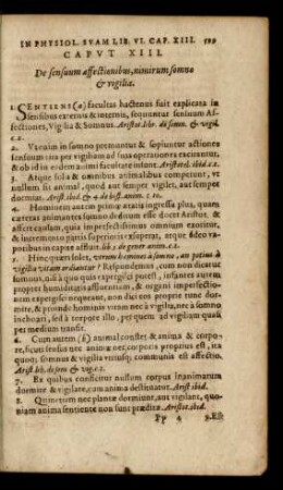 Caput XIII. De sensum affectionibus, nimirum somno [et] vigilia.