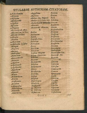 Syllabus Authorum Citatorum.