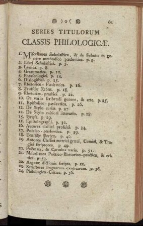 Series Titulorum Classis Philologicæ.