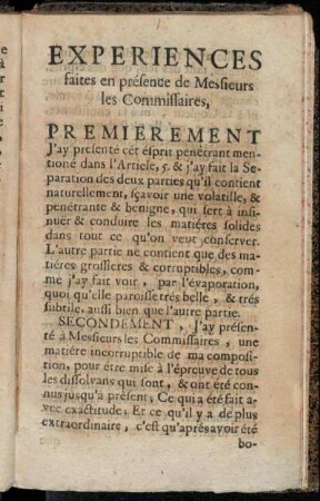 Experiences faites en préfence de Messieurs les Commissaires ...