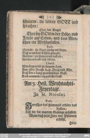 Am 3. Heil. Weyhnacht-Feyertage. Zu St. Nicolai.