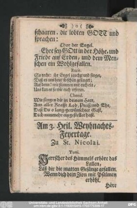 Am 3. Heil. Weyhnacht-Feyertage. Zu St. Nicolai.