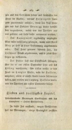 Sieben und dreissigstes Kapitel. Widersprechende Meinungen Speckbachers und des Kapuziners ...
