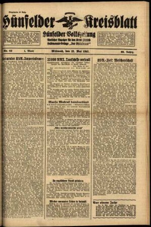 Erste Ausgabe vom Mittwoch, den 21. Mai 1941.