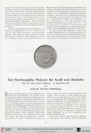 9/10: Das Hamburgische Museum für Kunst und Gewerbe : zum 50. Jahre seines Bestehens, 25. September 1927