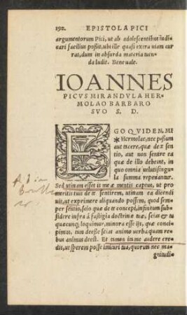 Ioannes Picus Mirandula Hermolao Barbaro Suo S. D.