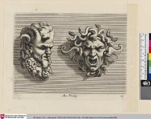 [Zwei Köpfe als Maskaronen; Deux têtes destinées à servir de mascarons]