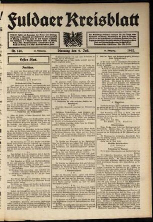 Erste Ausgabe vom Dienstag, den 02. Juli 1912.