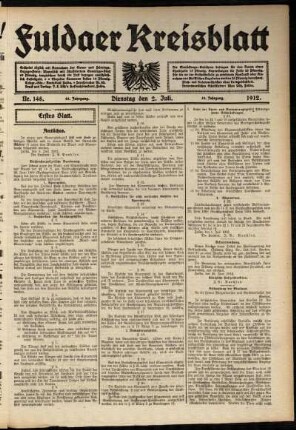 Erste Ausgabe vom Dienstag, den 02. Juli 1912.