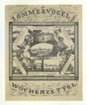 Sammelblatt. Ulm von Norden und 13 Ansichten der Umgebung von Ulm. Um 1835.