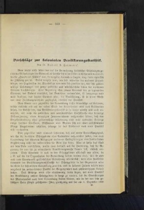 Vorschläge zur kolonialen Bevölkerungsstatistik.