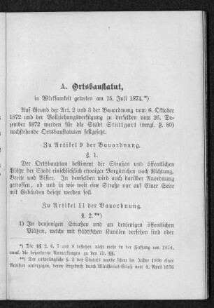 A. Ortsbaustatut von 1874 §§. 1-81