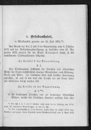 A. Ortsbaustatut von 1874 §§. 1-81