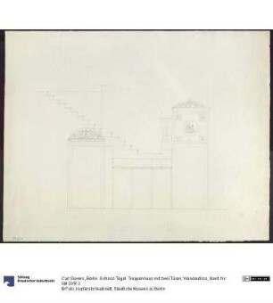 Berlin. Schloss Tegel. Treppenhaus mit zwei Türen, Wandaufriss
