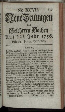 No. XCVII. Leipzig, den 2. December. - No. CV. Leipzig, den 30. December.