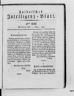 46tes Stück, Ausgabe vom 17. Nov. 1809