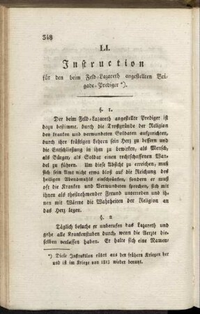 LI. Instruction für den beim Feld=Lazareth angestellten Brigade=Prediger. - LX. Neu verbessertes Edikt, das Extrapost=Fuhrwesen betreffend, d.d. Berlin den 11ten April 1766.