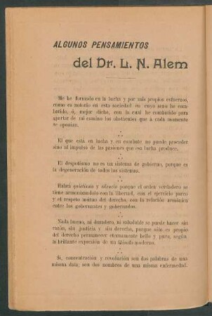 Algunos pensamientos del Dr. L. N. Alem