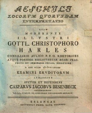 Aeschyli Locorvm Qvorvndam Interpretatio