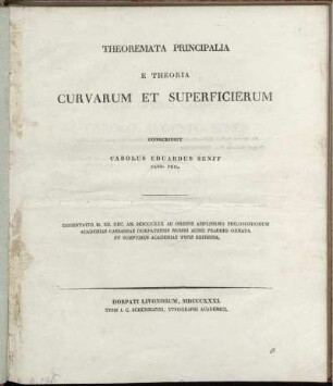 Theoremata principalia e theoria curvarum et superficierum