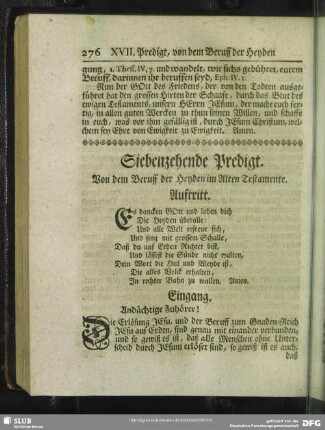 Siebenzehende Predigt. Von dem Beruff der Heyden im Alten Testamente