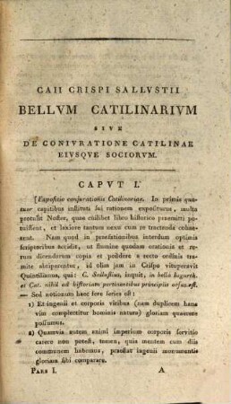 C. Crispi Sallustii opera exceptis fragmentis omnia, 1. Continens Bellum Catilinarium