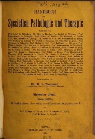 Handbuch der Krankheiten des chylopoëtischen Apparates. 1,1