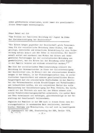 Zum Problem der familiären Erziehung der Jugend im Sinne der Gleichberechtigung der Geschlechter