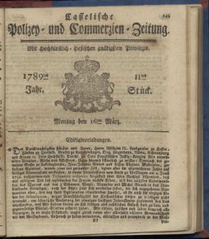 11tes Stueck, Montag den 16ten Maerz. 1789
