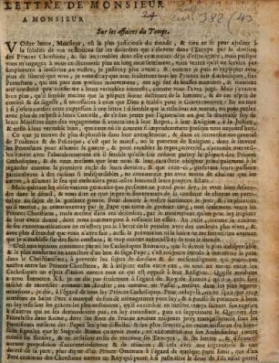 Lettre de Monsieur à Monsieur, sur les affaires du temps