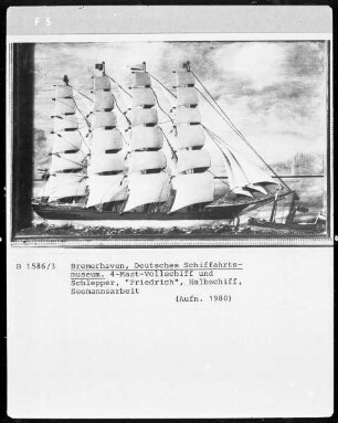 Viermast-Vollschiff und Schlepper "Friedrich", Halbschiff, Seemannsarbeit