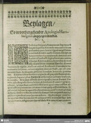 Beylagen, So in vorhergehender Apologia Hamburgensi angezogen worden