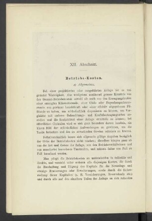 XII. Abschnitt. Betriebs-Kosten
