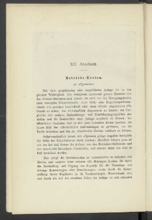 XII. Abschnitt. Betriebs-Kosten