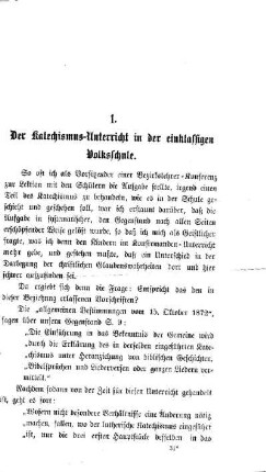 Der Katechismus-Unterricht in der einklassigen Volksschule