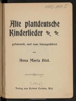 Alte plattdeutsche Kinderlieder