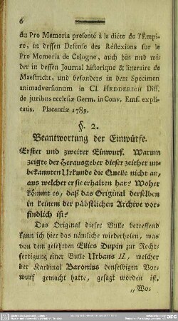 §. 2. Beantwortung der Einwürfe. Erster und zweiter Einwurf