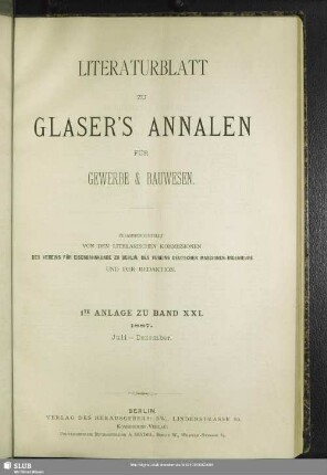 Literaturblatt 1te Anlage zu Band XXI.1887. Juli - Dezember