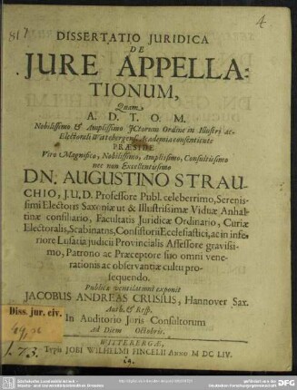 Dissertatio Juridica De Jure Appelationum