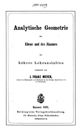 Analytische Geometrie der Ebene und des Raumes für höhere Lehranstalten